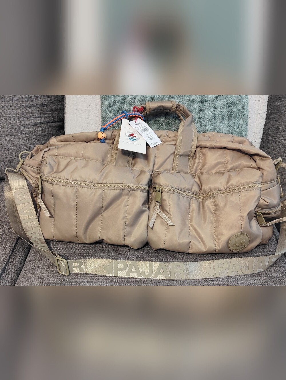 Pajar Beige Quilted Duffle Bag NWT